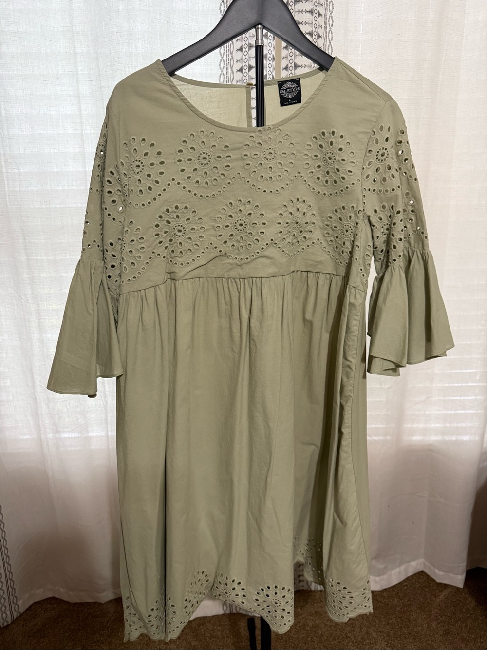 Alstyle Olive Green Eyelet Mini Dress